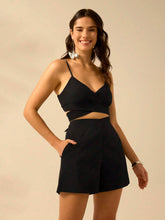 CAJUNI Women's V-Shaped Black Mini Shorts, Vacation Casual Summer Shorts